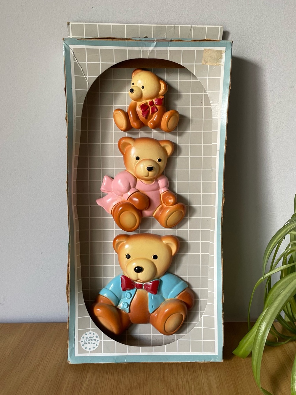 Vintage 1984 Miller Studio Chalkware Teddy Bear Wall Plaques NOS Set of 3